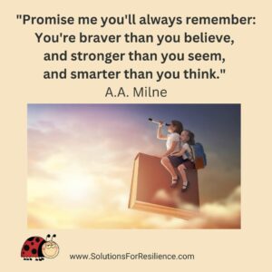 Children flying re A. A. Milne's quote about being brave --Mental Health Tips for Kids