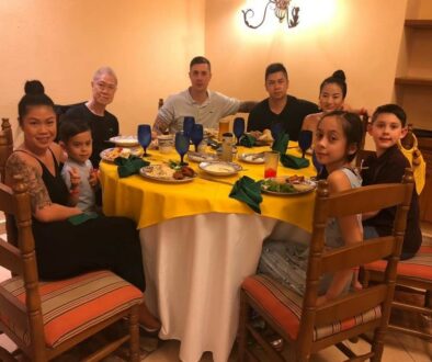 intergenerational family at dinner