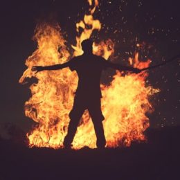 fire with man in stress