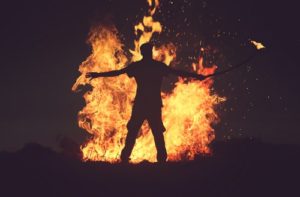 fire with man in stress